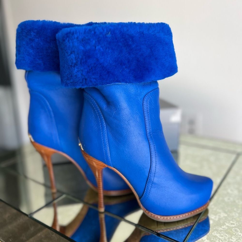 Ballin Blue Shearling Winter Heeled Platform Boots size 36